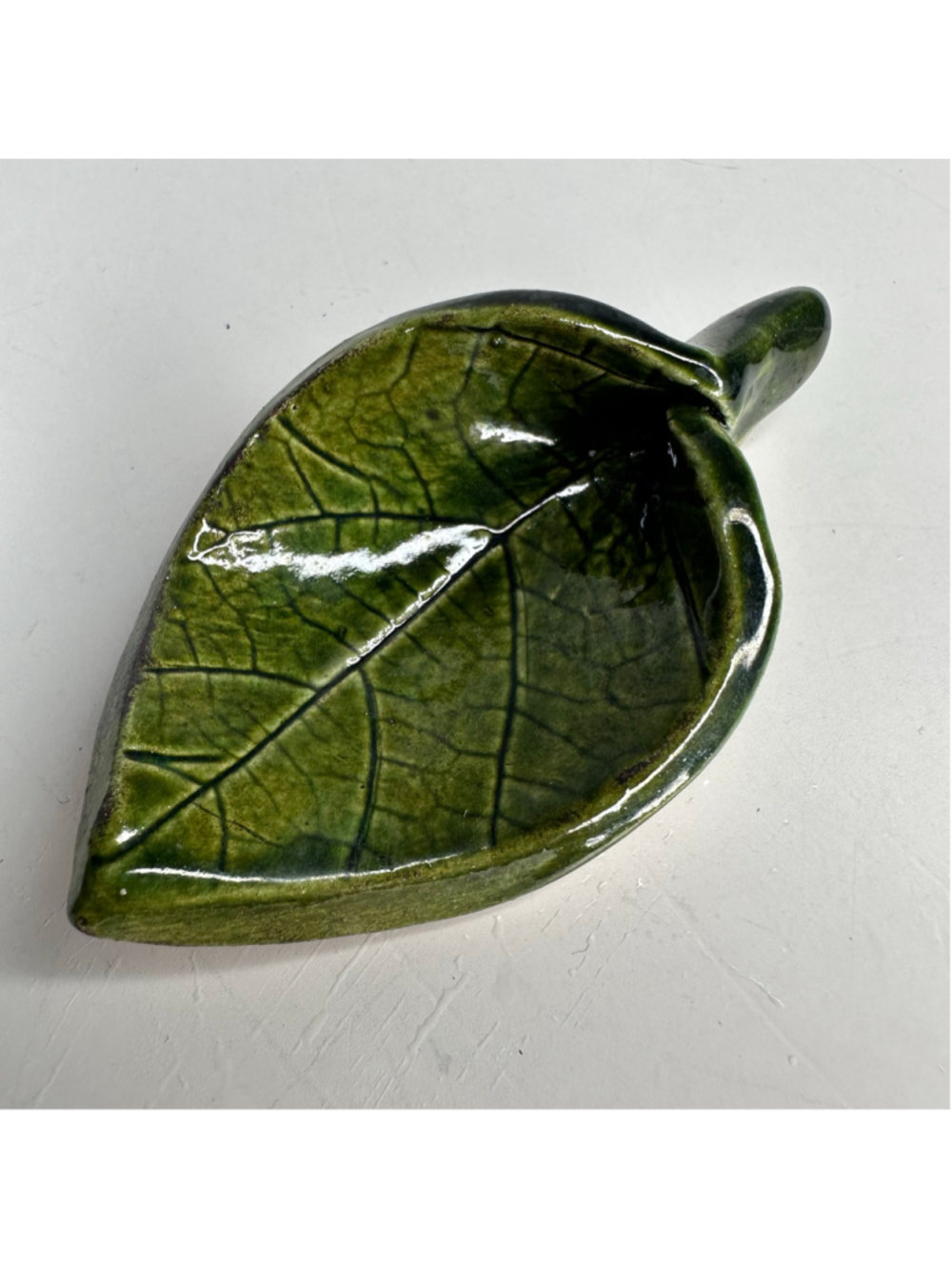 Handcrafted Green Ceramic Leaf Trinket Dish